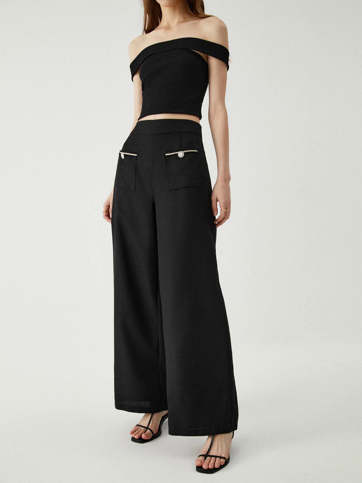 Contrast Trim Pocket Wide Leg Pants Contrast Trim Pocket Wide Leg Pants