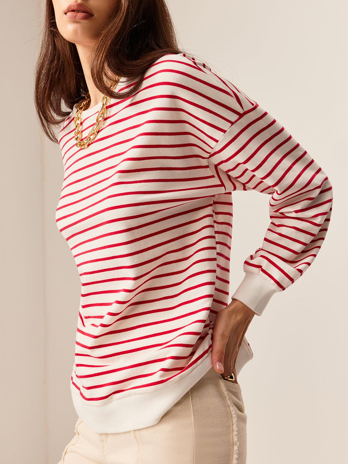 Contrast Trim Striped Sweatshirt Contrast Trim Striped Sweatshirt