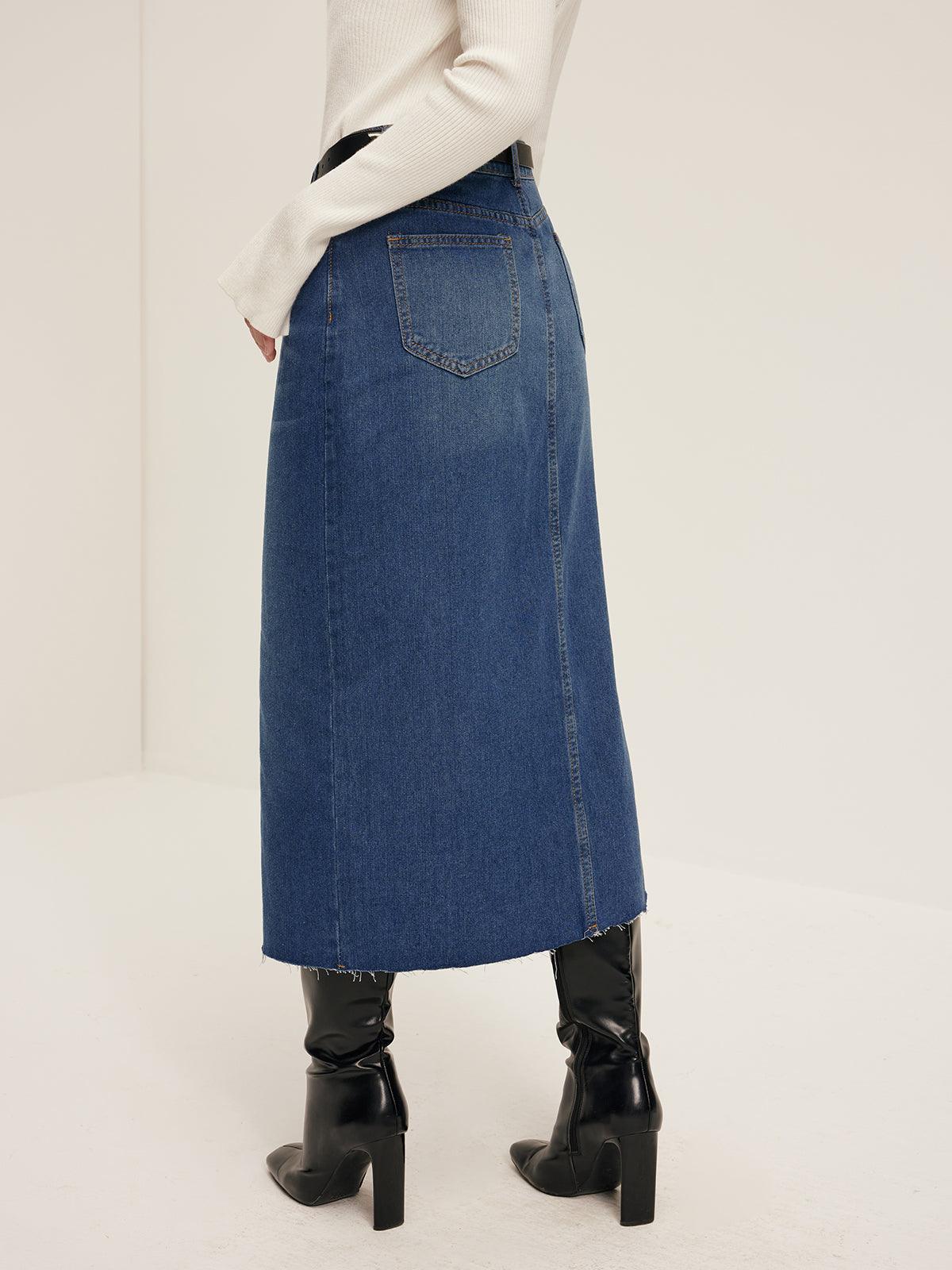 Front Split Denim Skirt Without Belt Front Split Denim Skirt Without Belt
