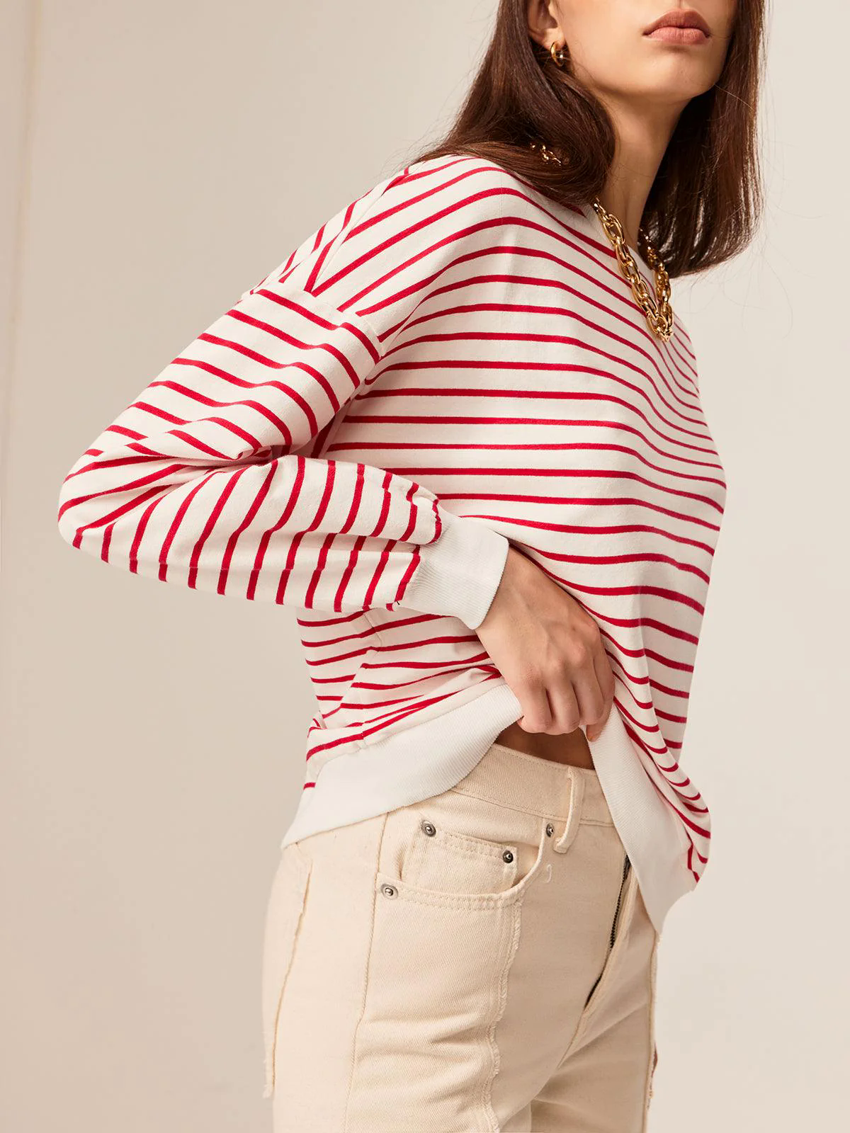 Contrast Trim Striped Sweatshirt Contrast Trim Striped Sweatshirt