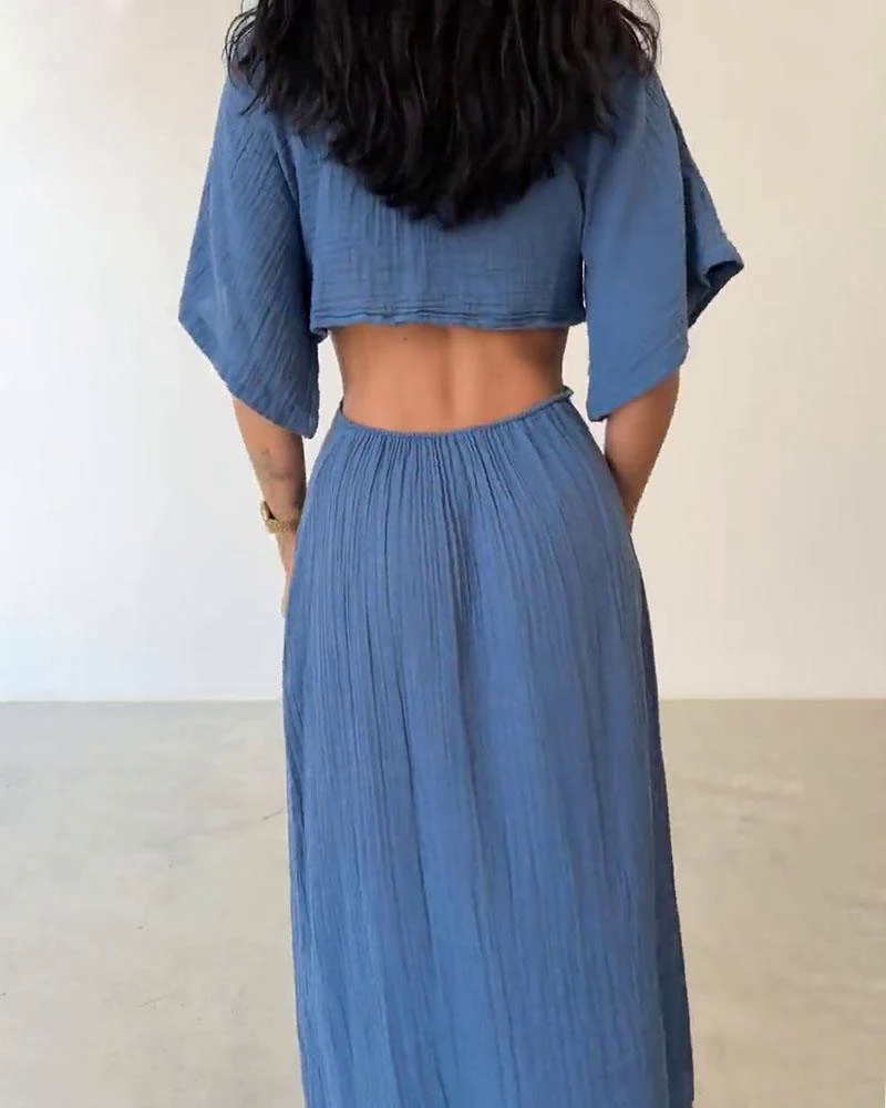 Lace-up exposed waist cotton and linen dress Lace-up exposed waist cotton and linen dress