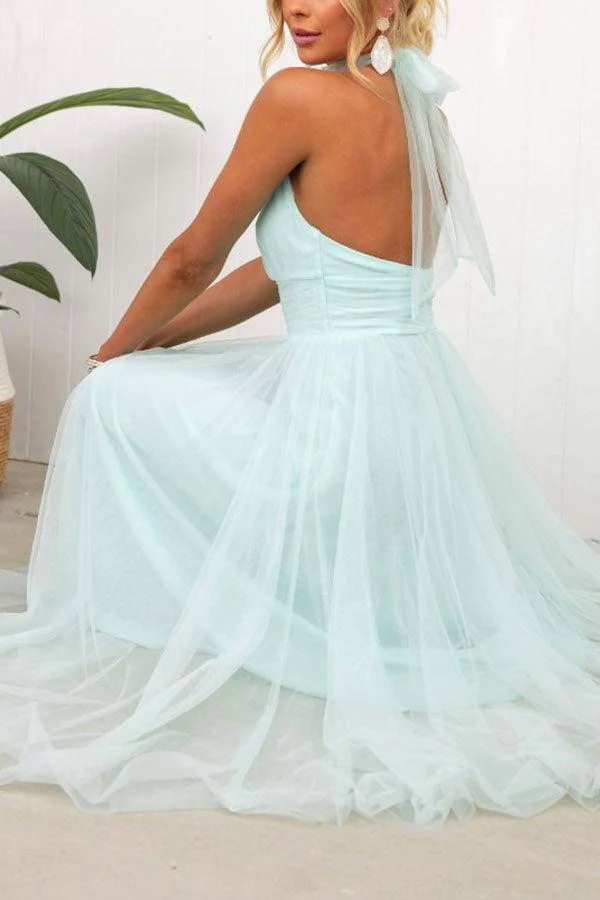 Fairy Vibes Tulle Gathered Detail Halter Maxi Dress Fairy Vibes Tulle Gathered Detail Halter Maxi Dress