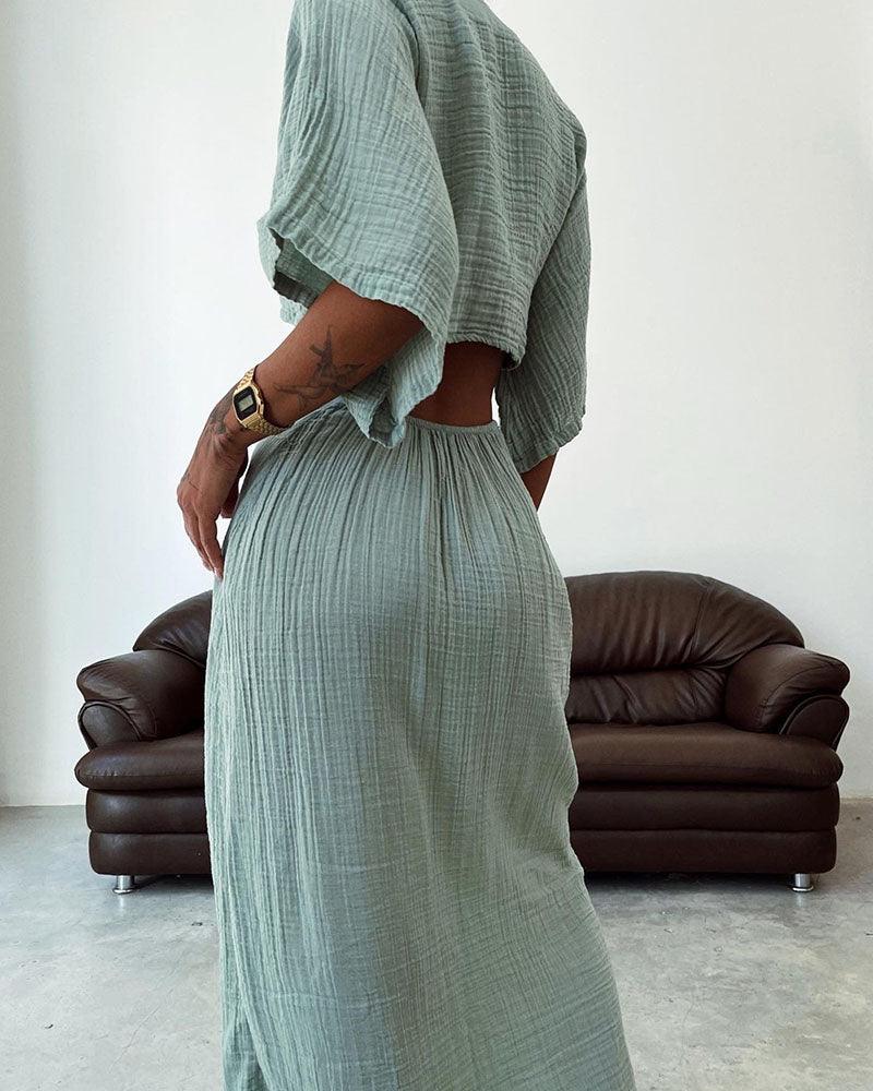 Lace-up exposed waist cotton and linen dress Lace-up exposed waist cotton and linen dress