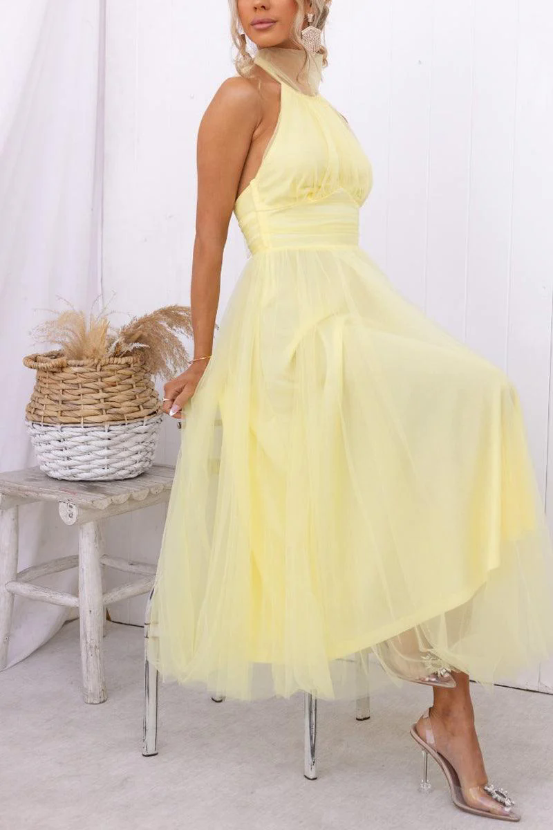 Fairy Vibes Tulle Gathered Detail Halter Maxi Dress Fairy Vibes Tulle Gathered Detail Halter Maxi Dress