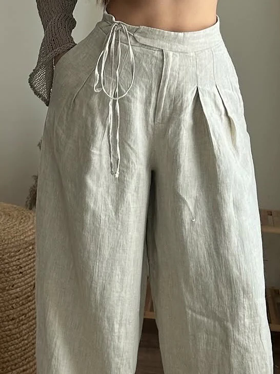 Beige Linen Wide-Leg Pants Beige Linen Wide-Leg Pants