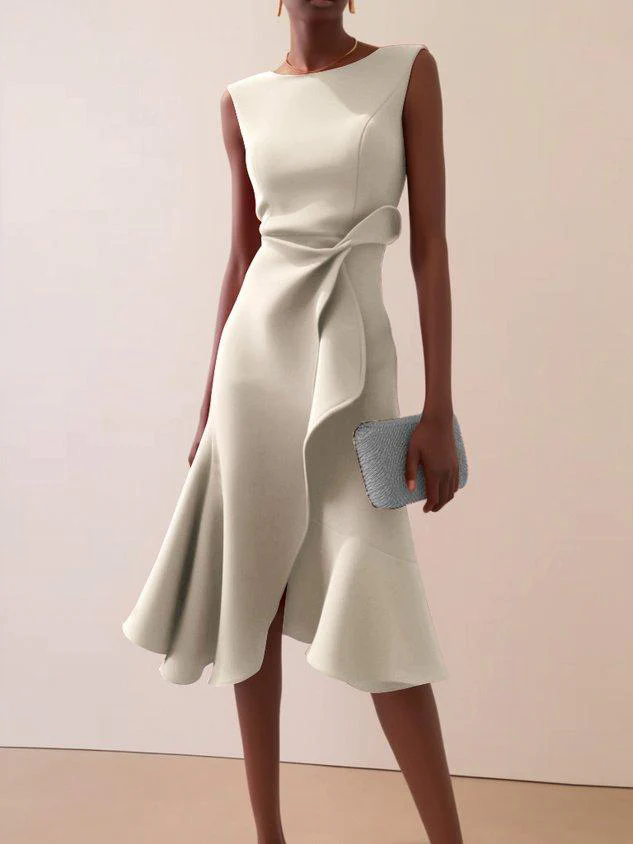 Red Sleeveless Midi Elegant A-line Dress with Waist Twist for Day-to-Night Red Sleeveless Midi Elegant A-line Dress with Waist Twist for Day-to-Night