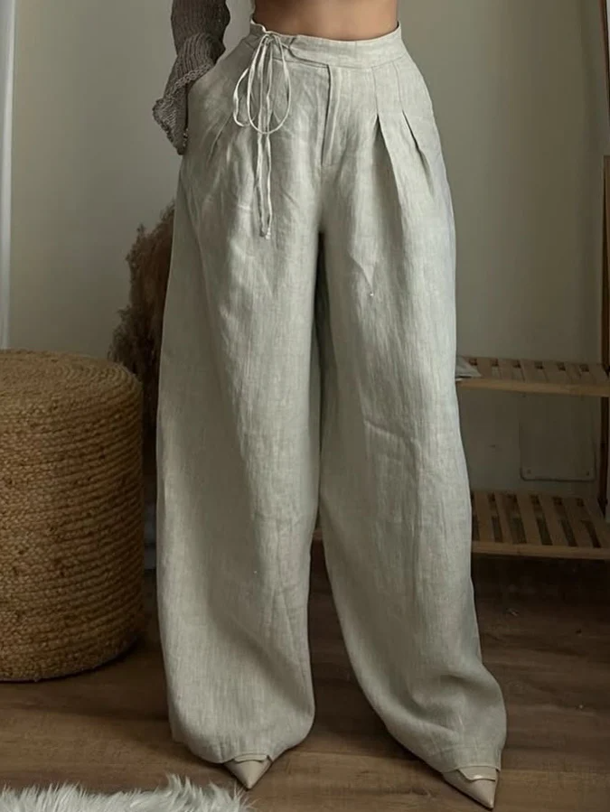 Beige Linen Wide-Leg Pants Beige Linen Wide-Leg Pants
