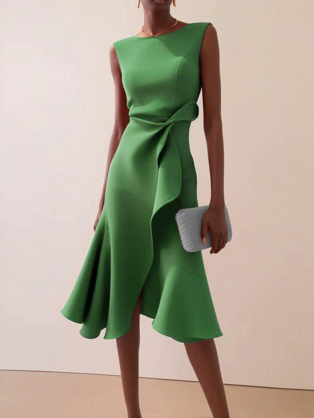 Red Sleeveless Midi Elegant A-line Dress with Waist Twist for Day-to-Night Red Sleeveless Midi Elegant A-line Dress with Waist Twist for Day-to-Night