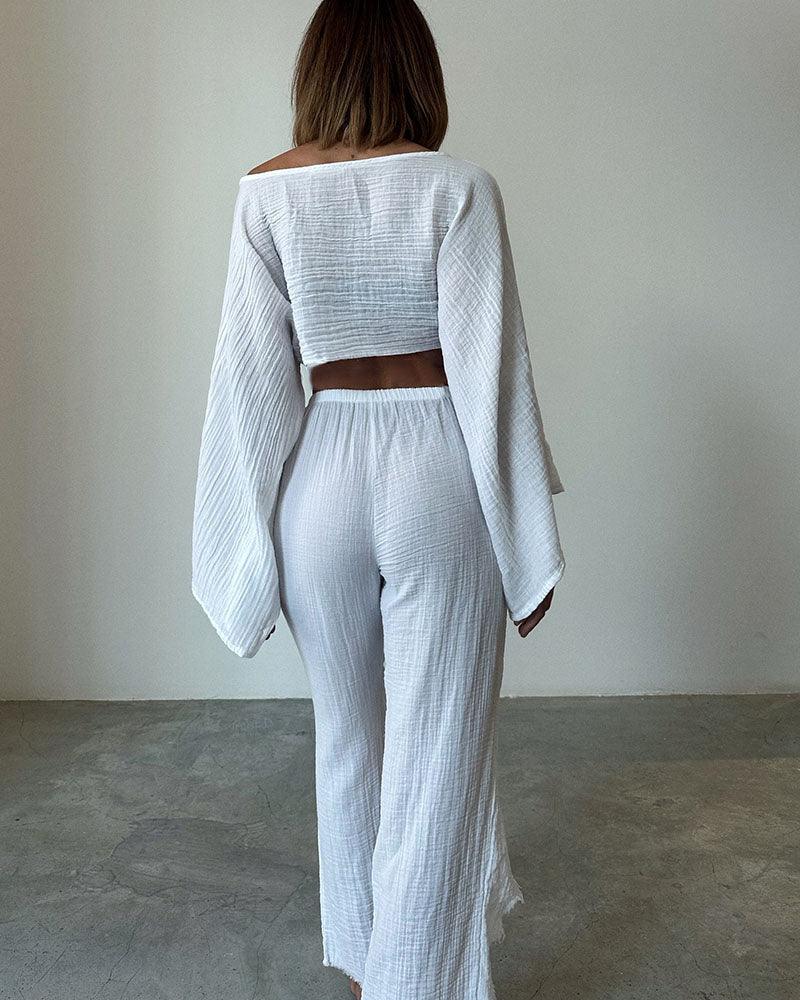 Woven lace-up cotton and linen two-piece set Woven lace-up cotton and linen two-piece set