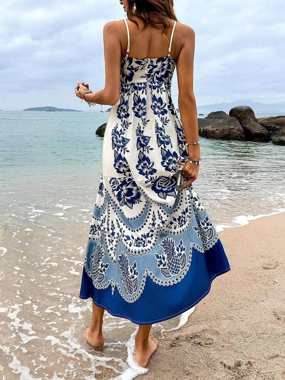 Ethnic Floral Print Back Smocked Loose Midi Dress Ethnic Floral Print Back Smocked Loose Midi Dress