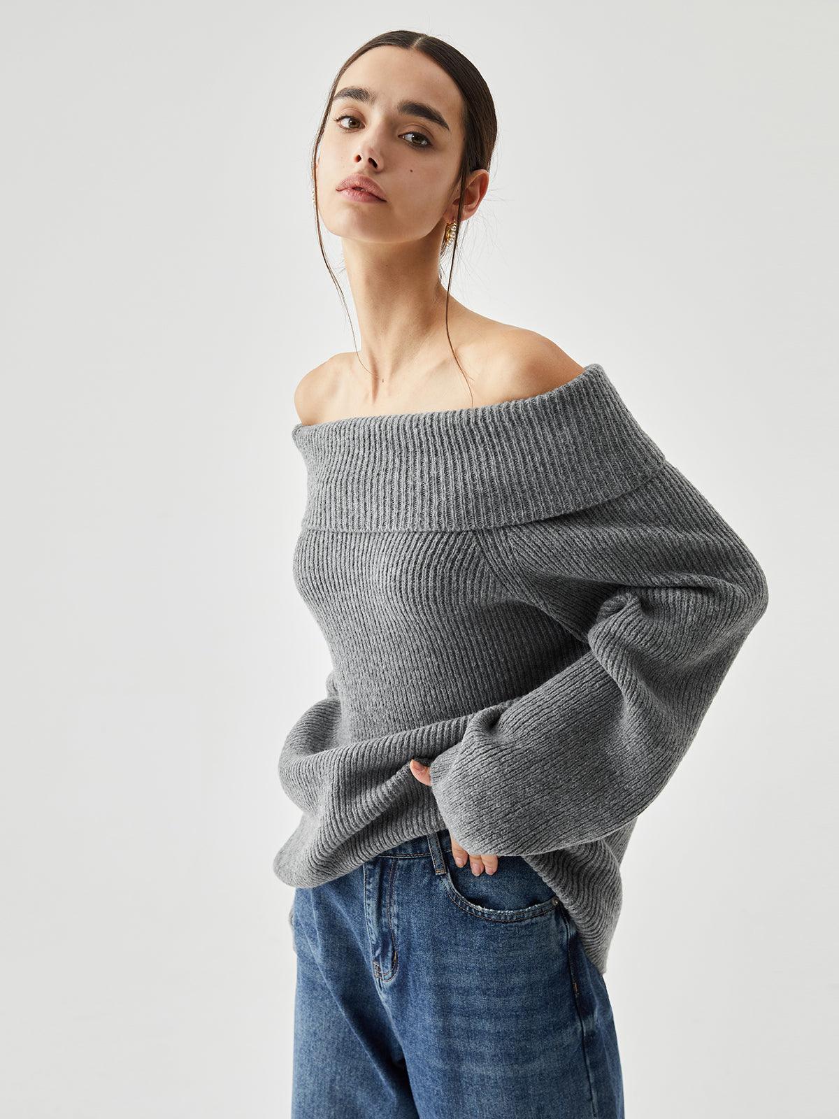 Oversized Overfold Off Shoulder Knit Sweater Oversized Overfold Off Shoulder Knit Sweater