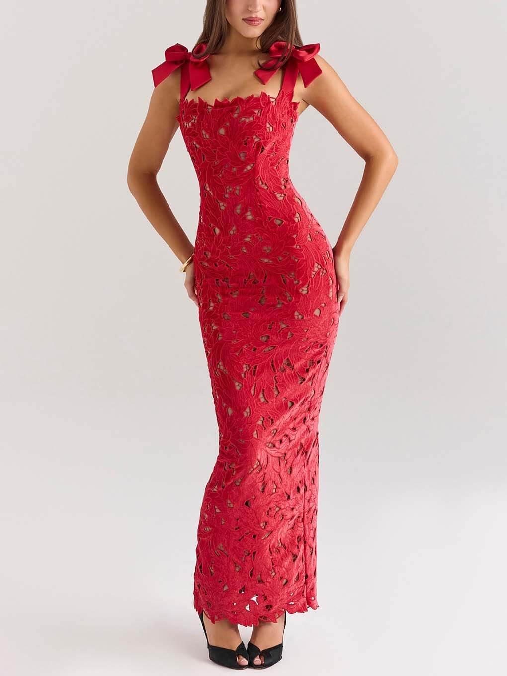 Elegant Bow Strap Festive Maxi Dress Elegant Bow Strap Festive Maxi Dress