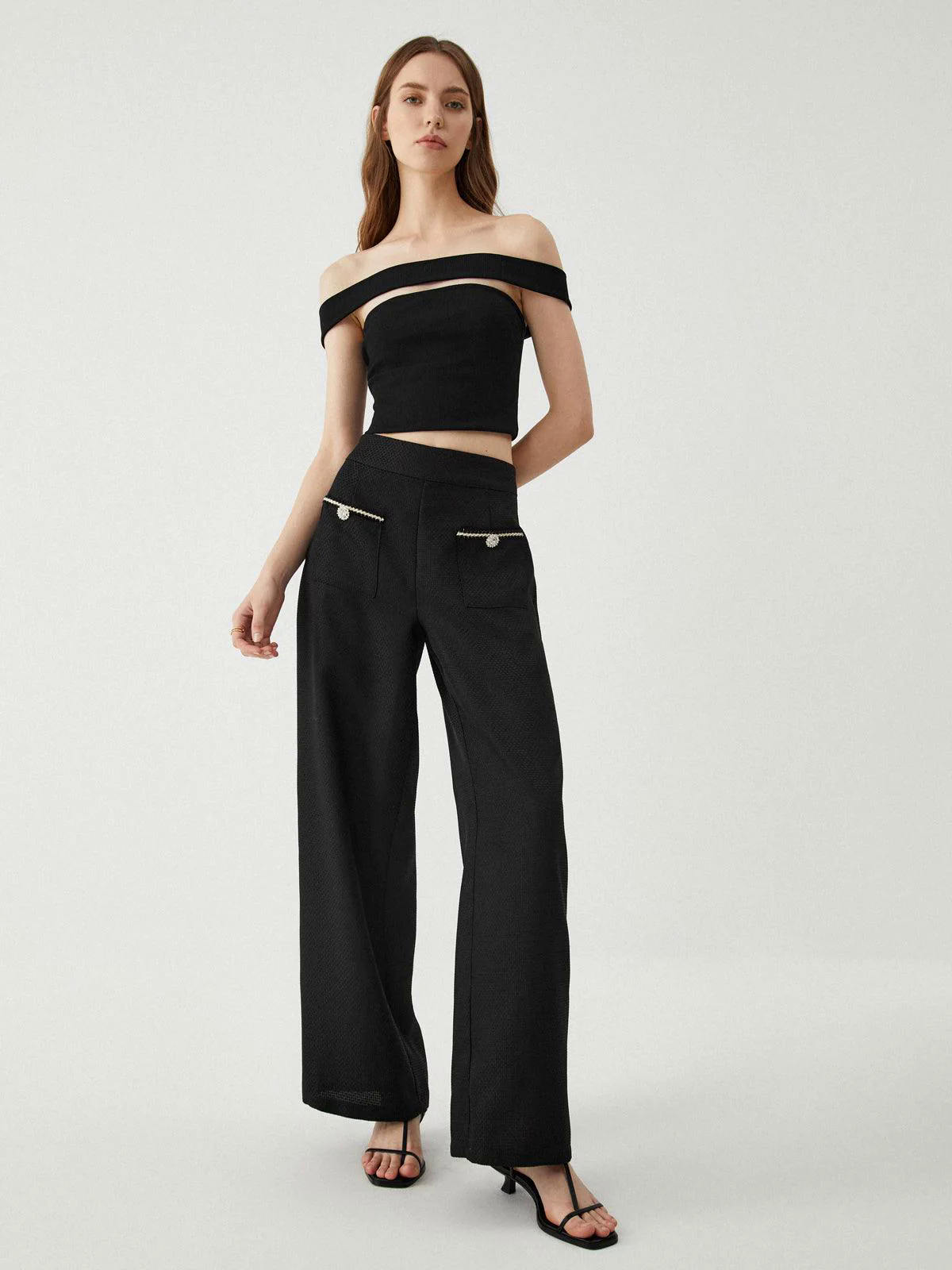 Contrast Trim Pocket Wide Leg Pants Contrast Trim Pocket Wide Leg Pants