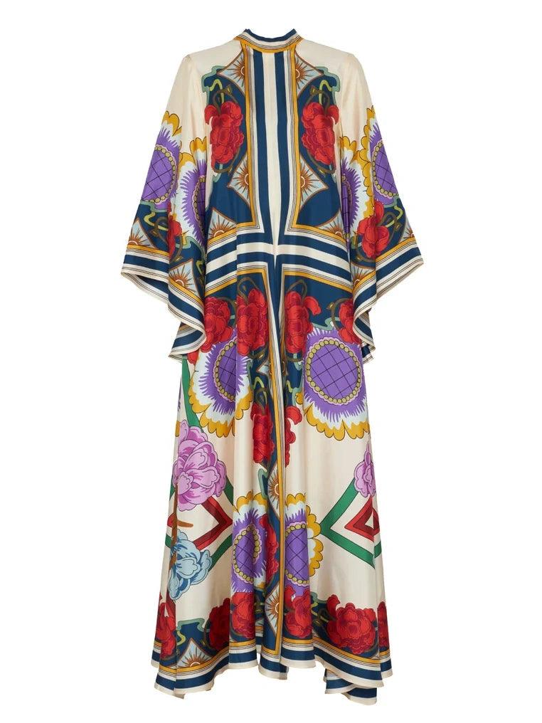 Exquisite Floral Print Draped Waterfall Sleeves Maxi Dress Exquisite Floral Print Draped Waterfall Sleeves Maxi Dress