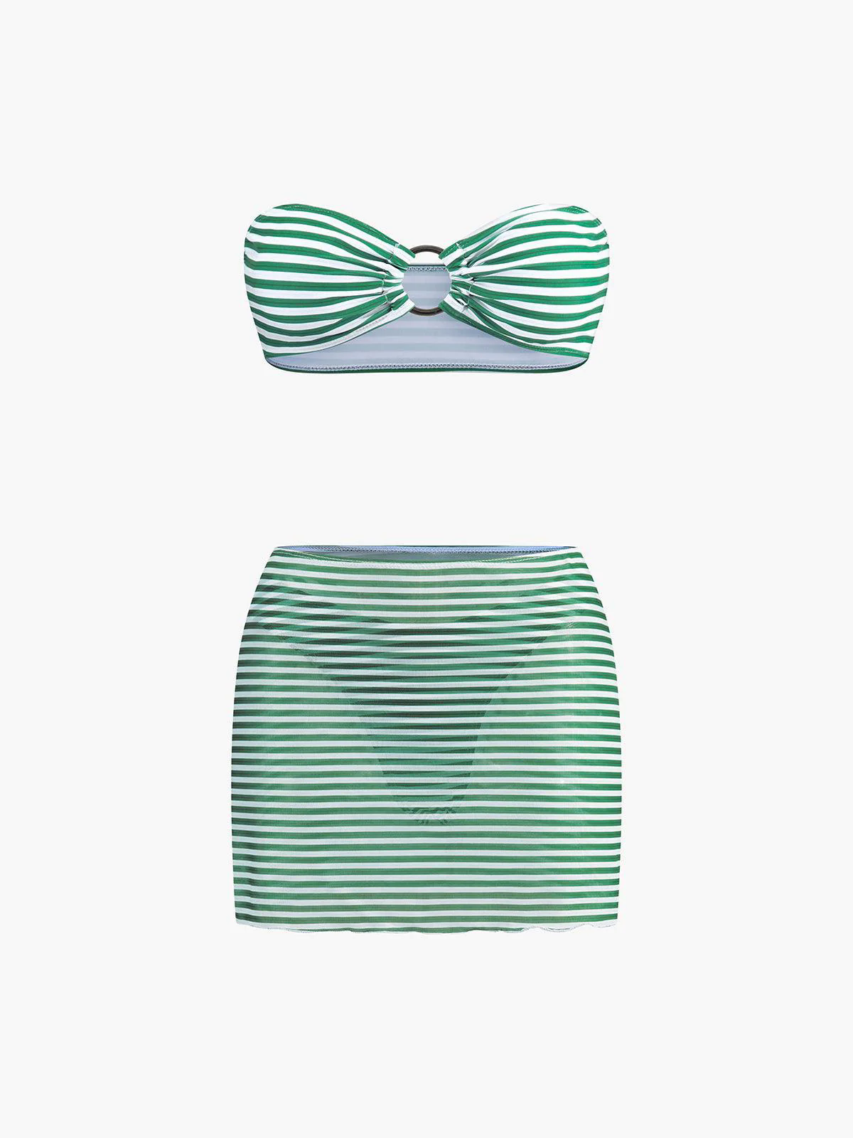 Stripe Bikini Set With Cover Up Skirt Stripe Bikini Set With Cover Up Skirt