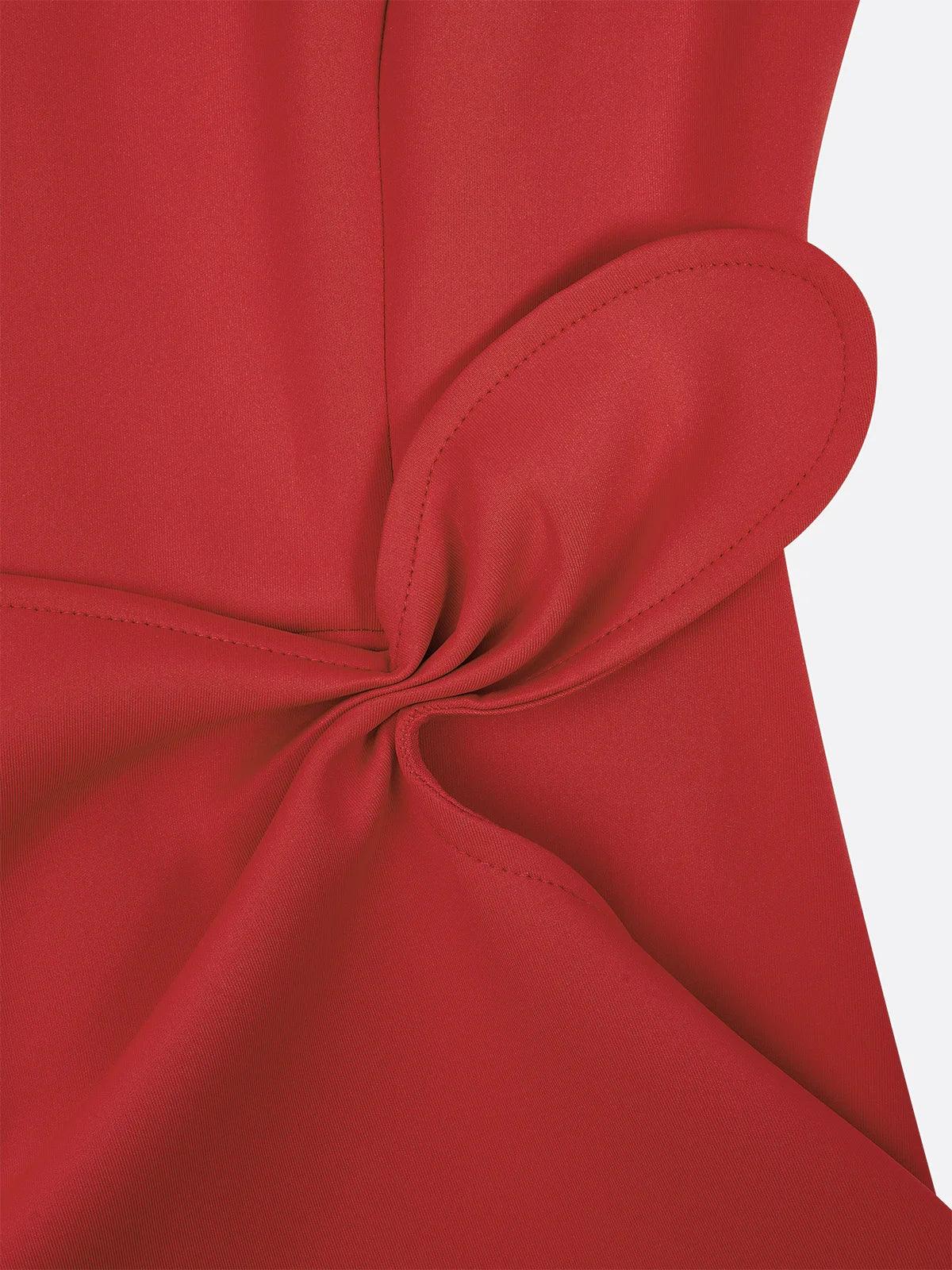 Red Sleeveless Midi Elegant A-line Dress with Waist Twist for Day-to-Night Red Sleeveless Midi Elegant A-line Dress with Waist Twist for Day-to-Night