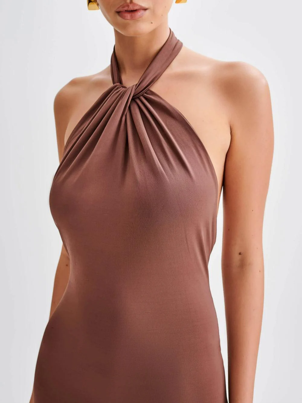 Slinky Halter Maxi Dress - Brown Slinky Halter Maxi Dress - Brown