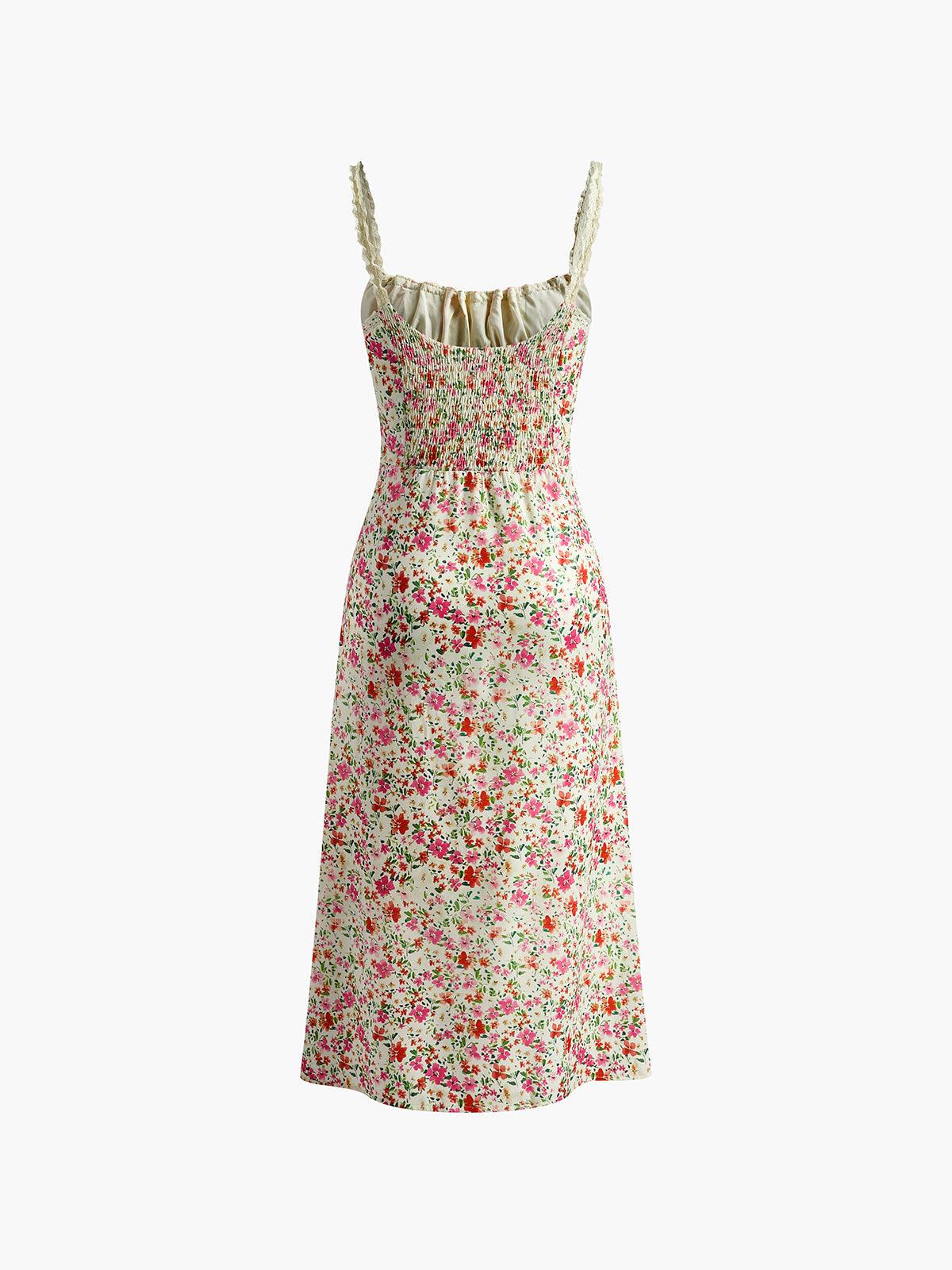 Floral Print Trim Cami Midi Dress Floral Print Trim Cami Midi Dress
