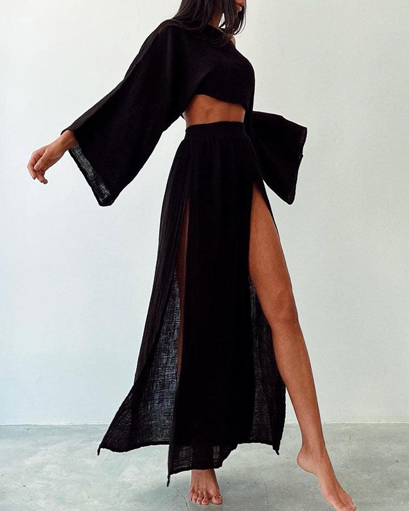 Chic slit cotton and linen casual two-piece set Chic slit cotton and linen casual two-piece set