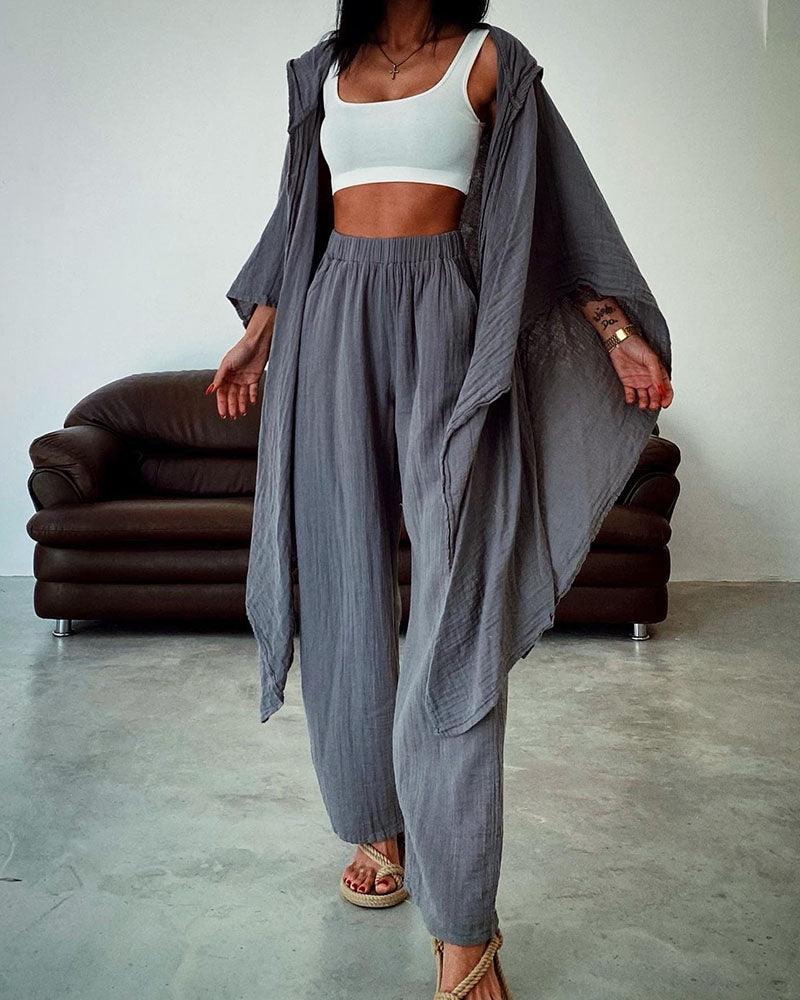 Chic hooded cardigan cotton and linen two-piece set Chic hooded cardigan cotton and linen two-piece set