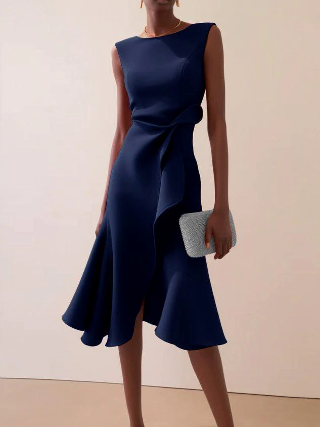Red Sleeveless Midi Elegant A-line Dress with Waist Twist for Day-to-Night Red Sleeveless Midi Elegant A-line Dress with Waist Twist for Day-to-Night
