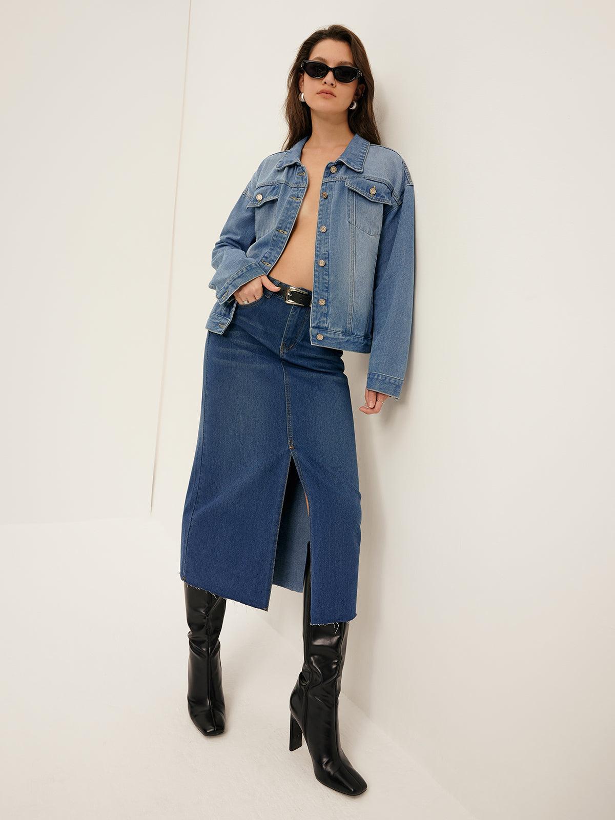 Front Split Denim Skirt Without Belt Front Split Denim Skirt Without Belt