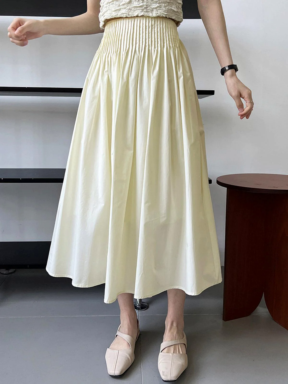 Cotton Creamy Pleated Maxi Skirt Cotton Creamy Pleated Maxi Skirt