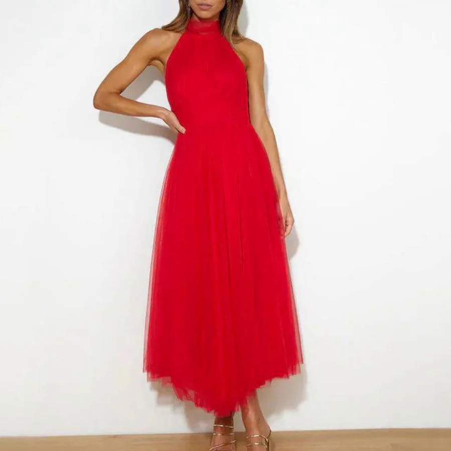 Fairy Vibes Tulle Gathered Detail Halter Maxi Dress Fairy Vibes Tulle Gathered Detail Halter Maxi Dress