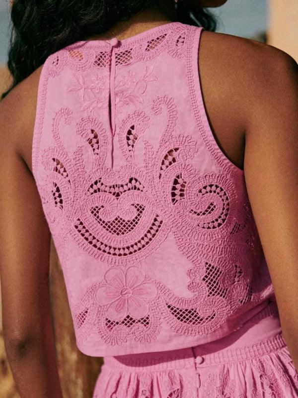 Unique sleeveless hollow lace short suit Unique sleeveless hollow lace short suit