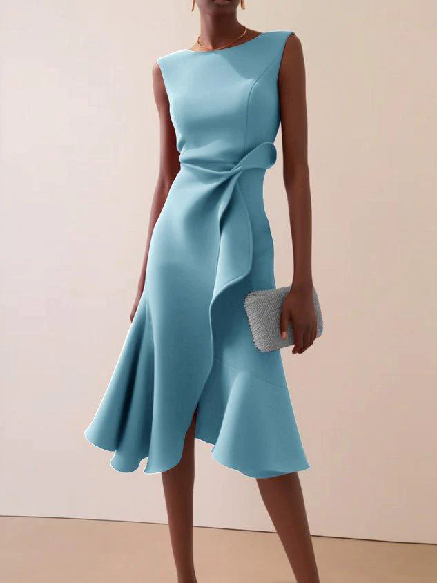 Red Sleeveless Midi Elegant A-line Dress with Waist Twist for Day-to-Night Red Sleeveless Midi Elegant A-line Dress with Waist Twist for Day-to-Night