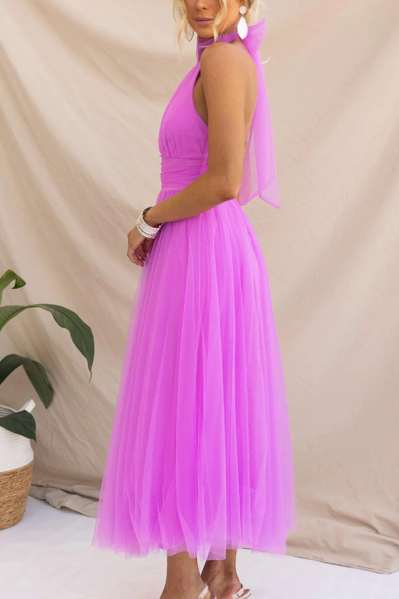Fairy Vibes Tulle Gathered Detail Halter Maxi Dress Fairy Vibes Tulle Gathered Detail Halter Maxi Dress
