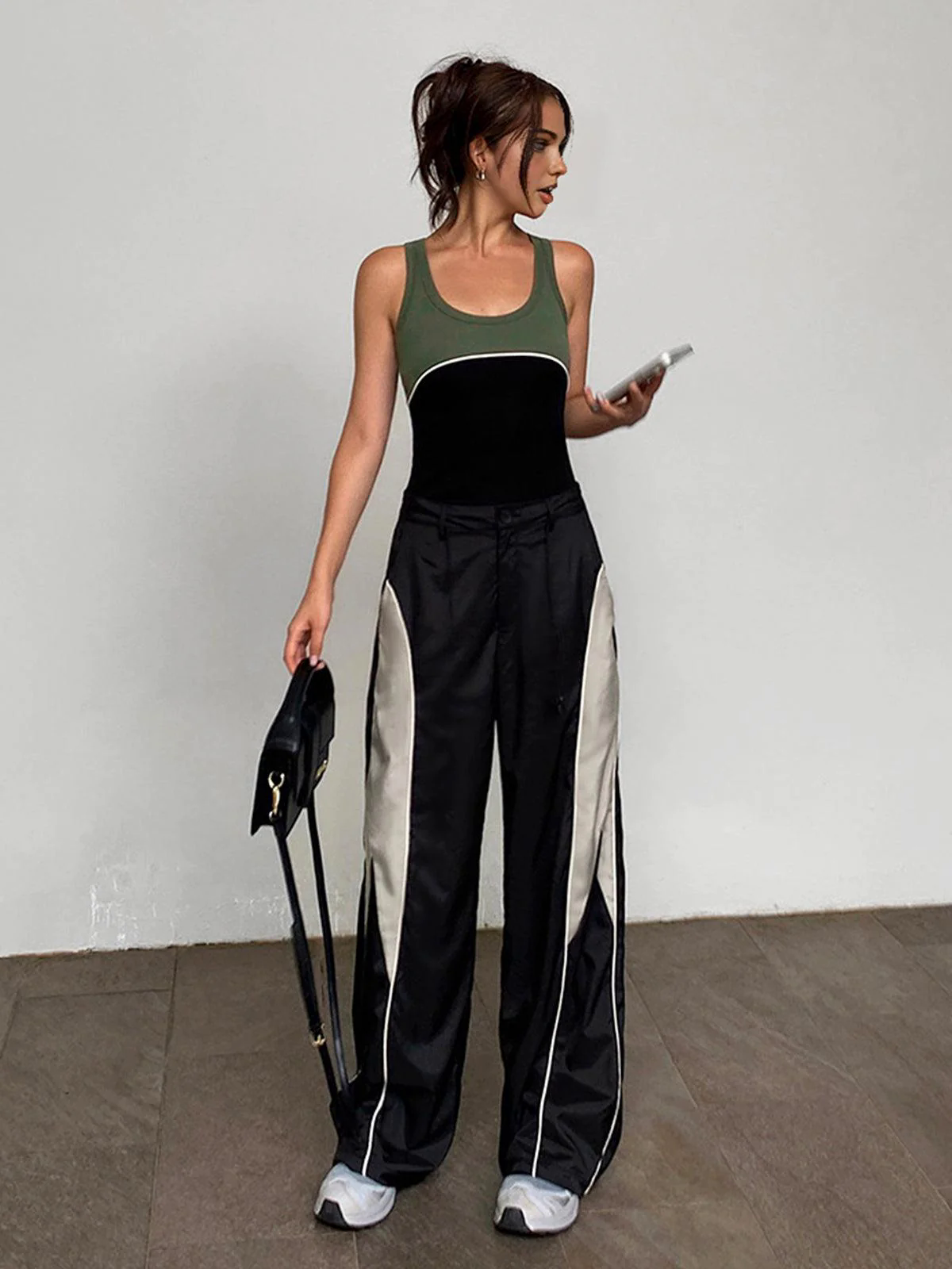 Drawstring Patchwork Baggy Pants Drawstring Patchwork Baggy Pants