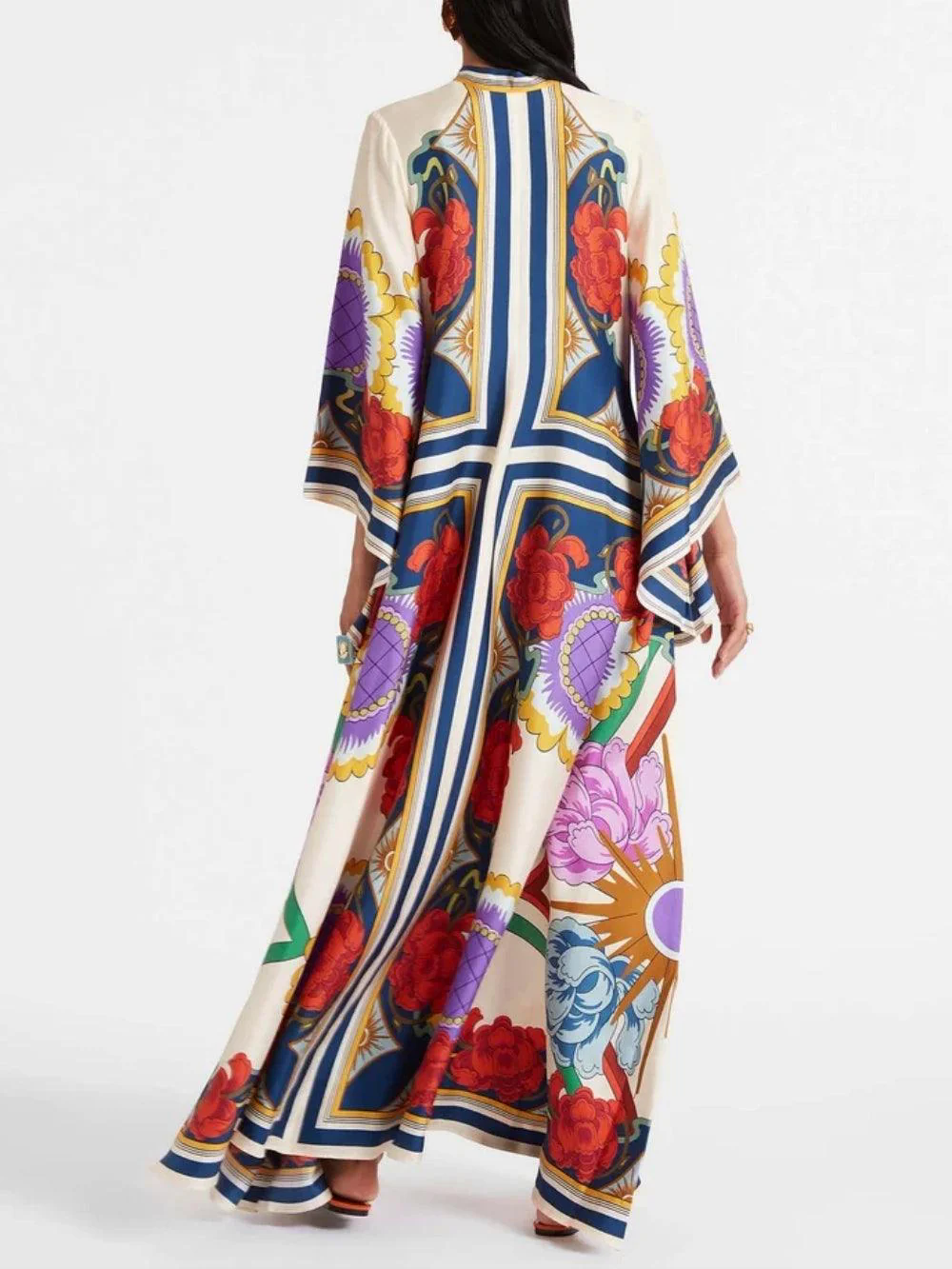 Exquisite Floral Print Draped Waterfall Sleeves Maxi Dress Exquisite Floral Print Draped Waterfall Sleeves Maxi Dress