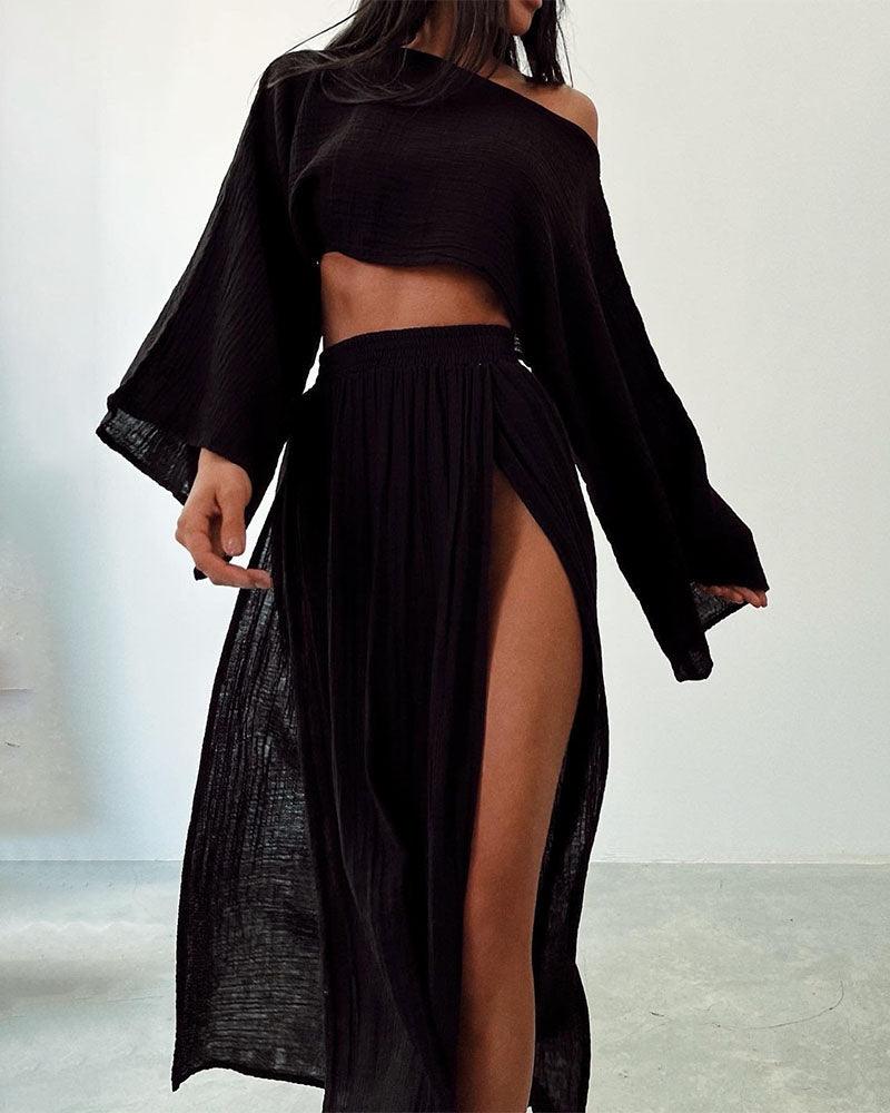 Chic slit cotton and linen casual two-piece set Chic slit cotton and linen casual two-piece set