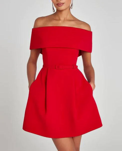 Elegant Evening Lapel Bandeau Removable Belt Pocketed Mini Dress Elegant Evening Lapel Bandeau Removable Belt Pocketed Mini Dress