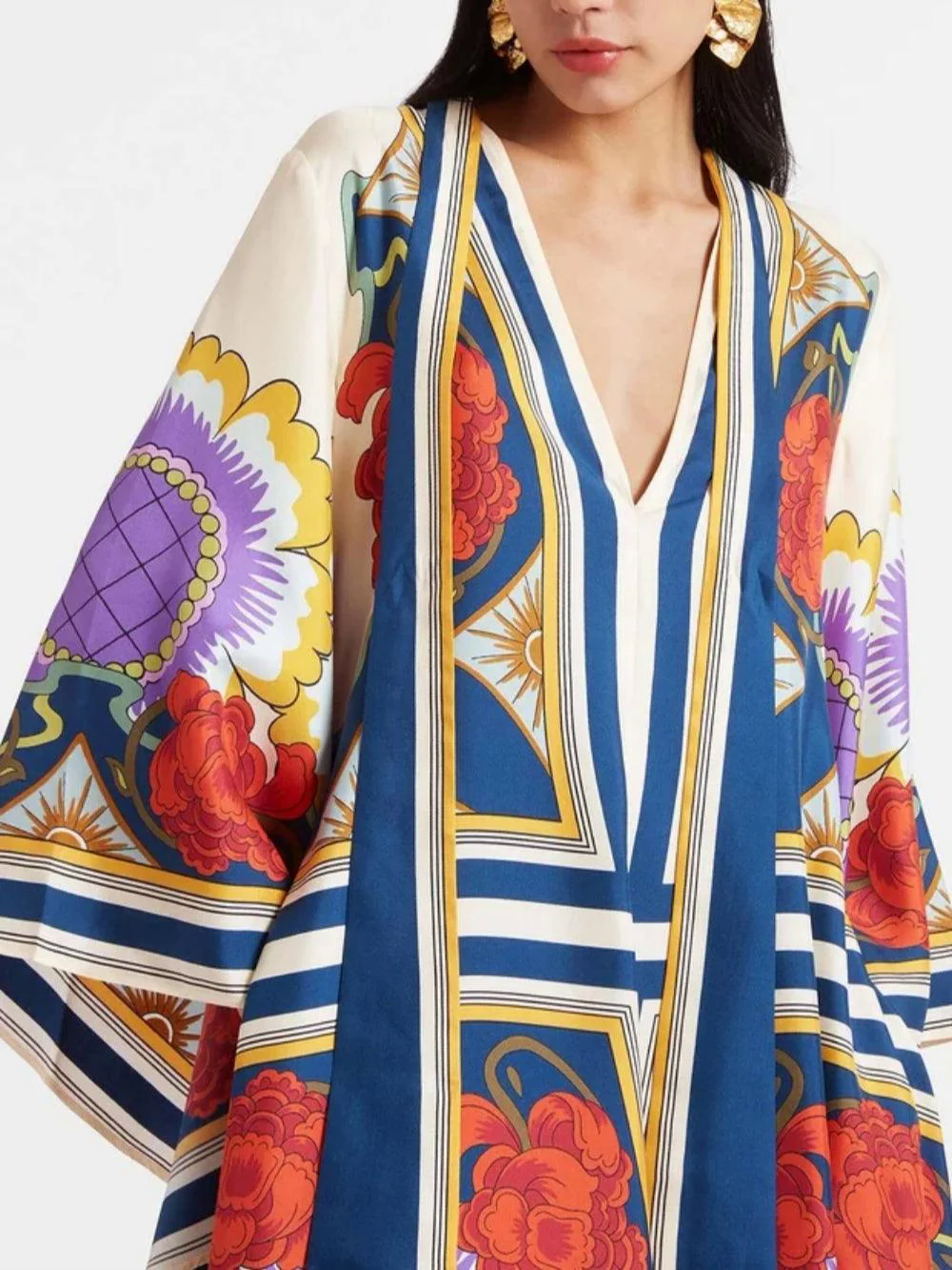 Exquisite Floral Print Draped Waterfall Sleeves Maxi Dress Exquisite Floral Print Draped Waterfall Sleeves Maxi Dress