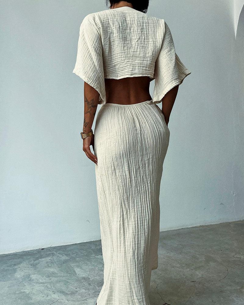 Lace-up exposed waist cotton and linen dress Lace-up exposed waist cotton and linen dress