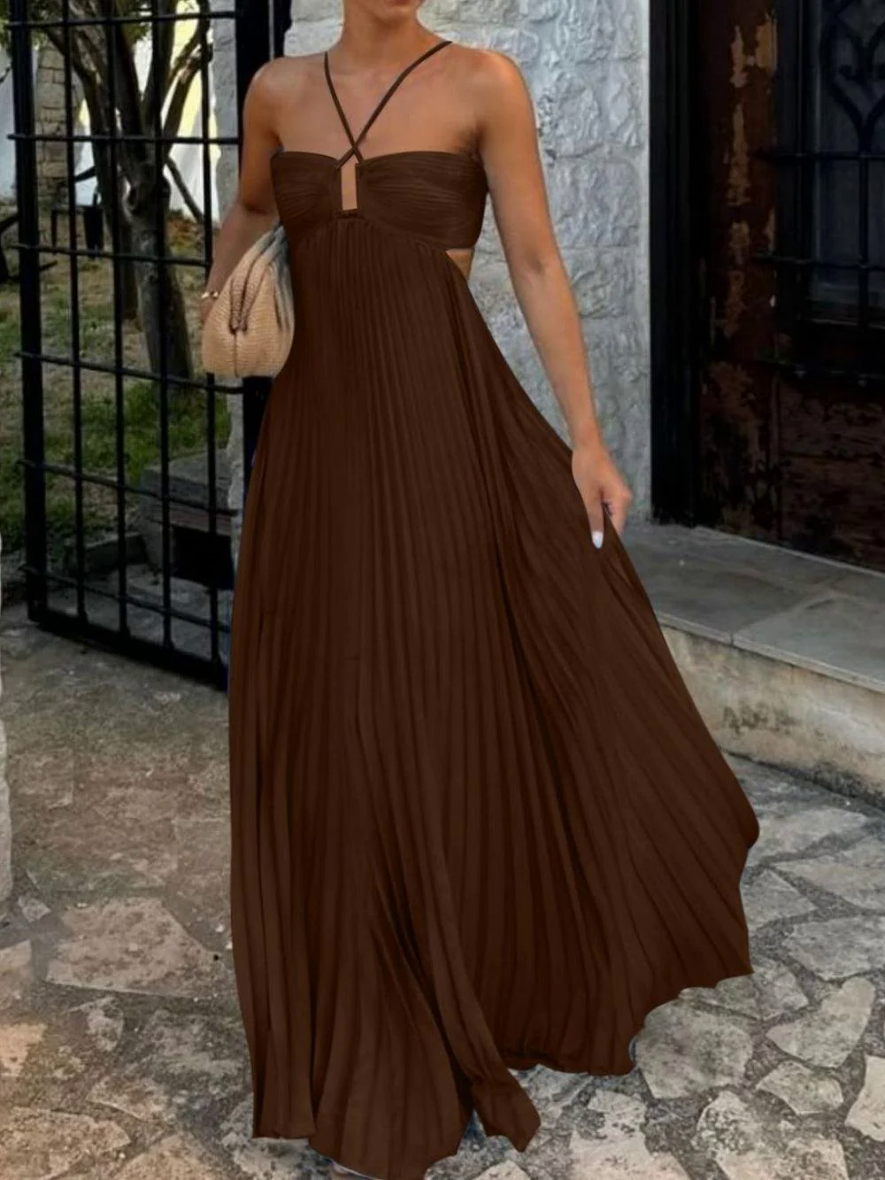 Bandeau Pleated Sleeveless Suspender Dress