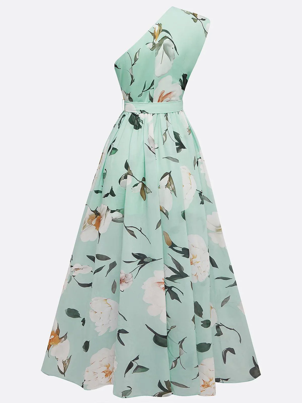 Light Green Floral Ruched One Shoulder A-Line Maxi Chiffon Dress Light Green Floral Ruched One Shoulder A-Line Maxi Chiffon Dress