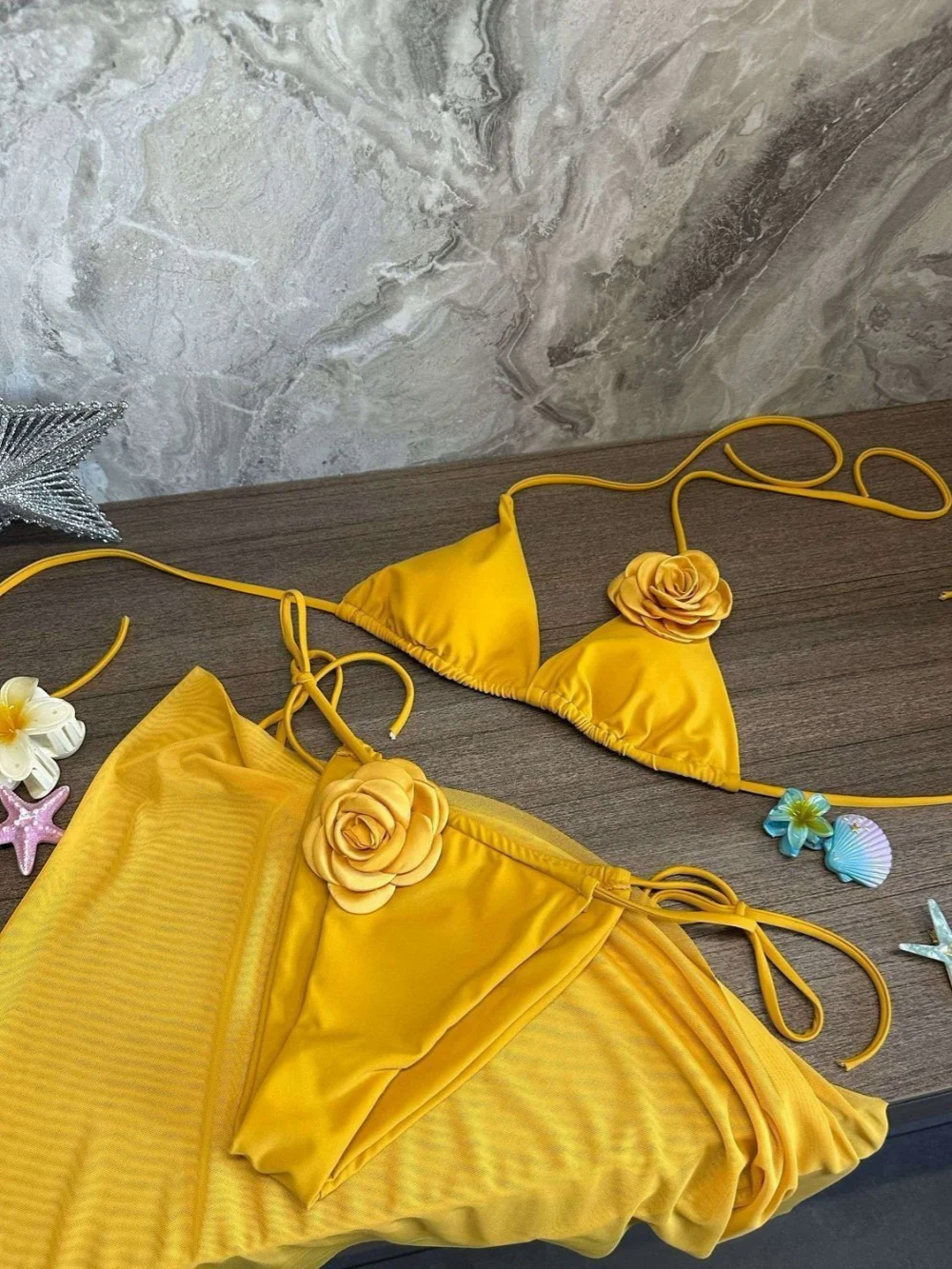 Yellow flower swimsuit three piece set Yellow flower swimsuit three piece set