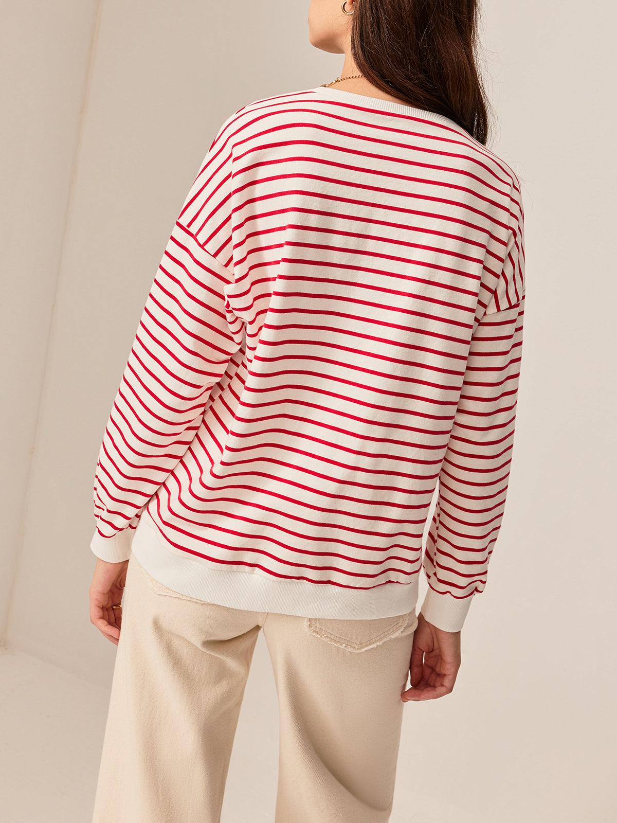 Contrast Trim Striped Sweatshirt Contrast Trim Striped Sweatshirt