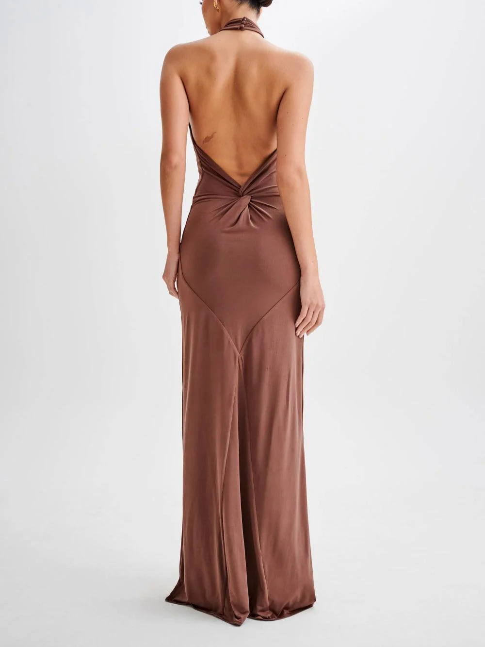 Slinky Halter Maxi Dress - Brown Slinky Halter Maxi Dress - Brown