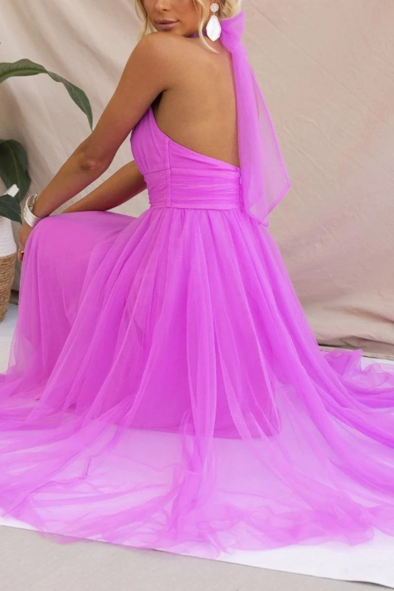 Fairy Vibes Tulle Gathered Detail Halter Maxi Dress Fairy Vibes Tulle Gathered Detail Halter Maxi Dress