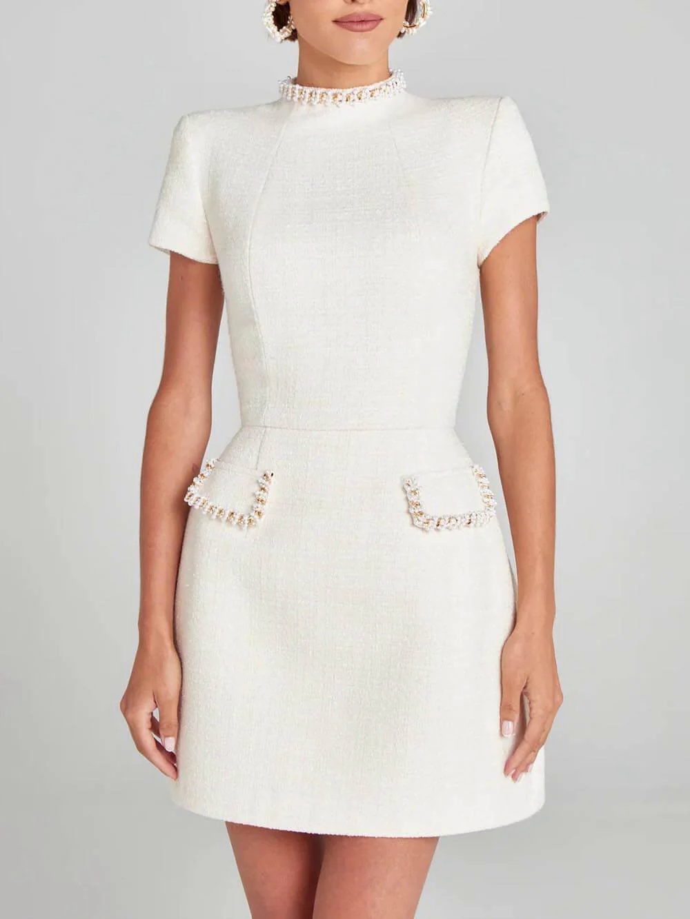 Exquisite And Playful Pearl Trim Pocket Mini Dress Exquisite And Playful Pearl Trim Pocket Mini Dress