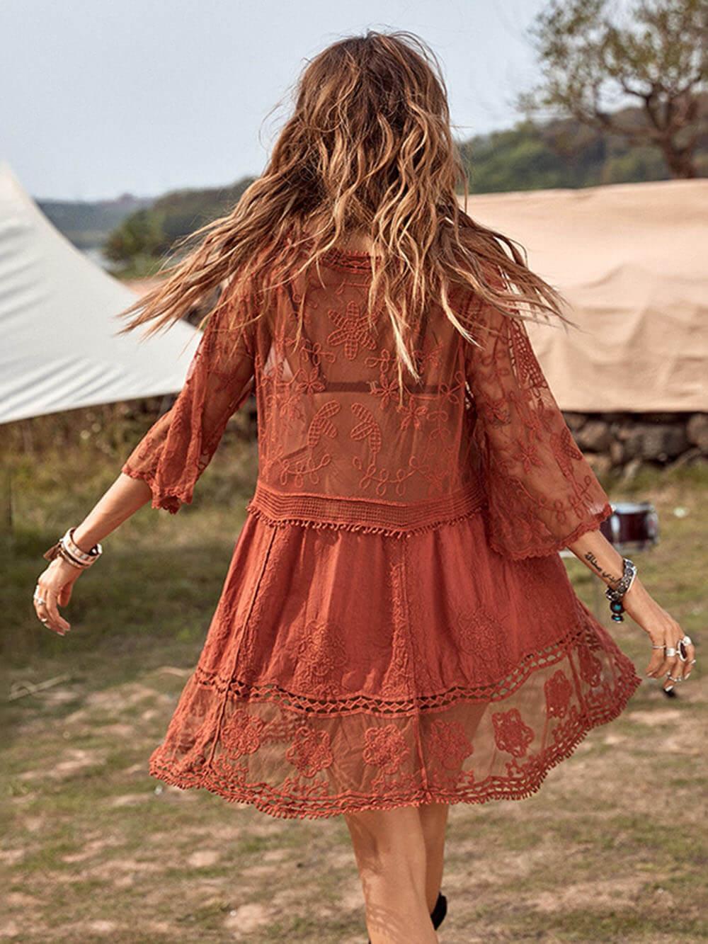 Loose Lace Beach Vacation Bikini Cover-Up Dress Loose Lace Beach Vacation Bikini Cover-Up Dress