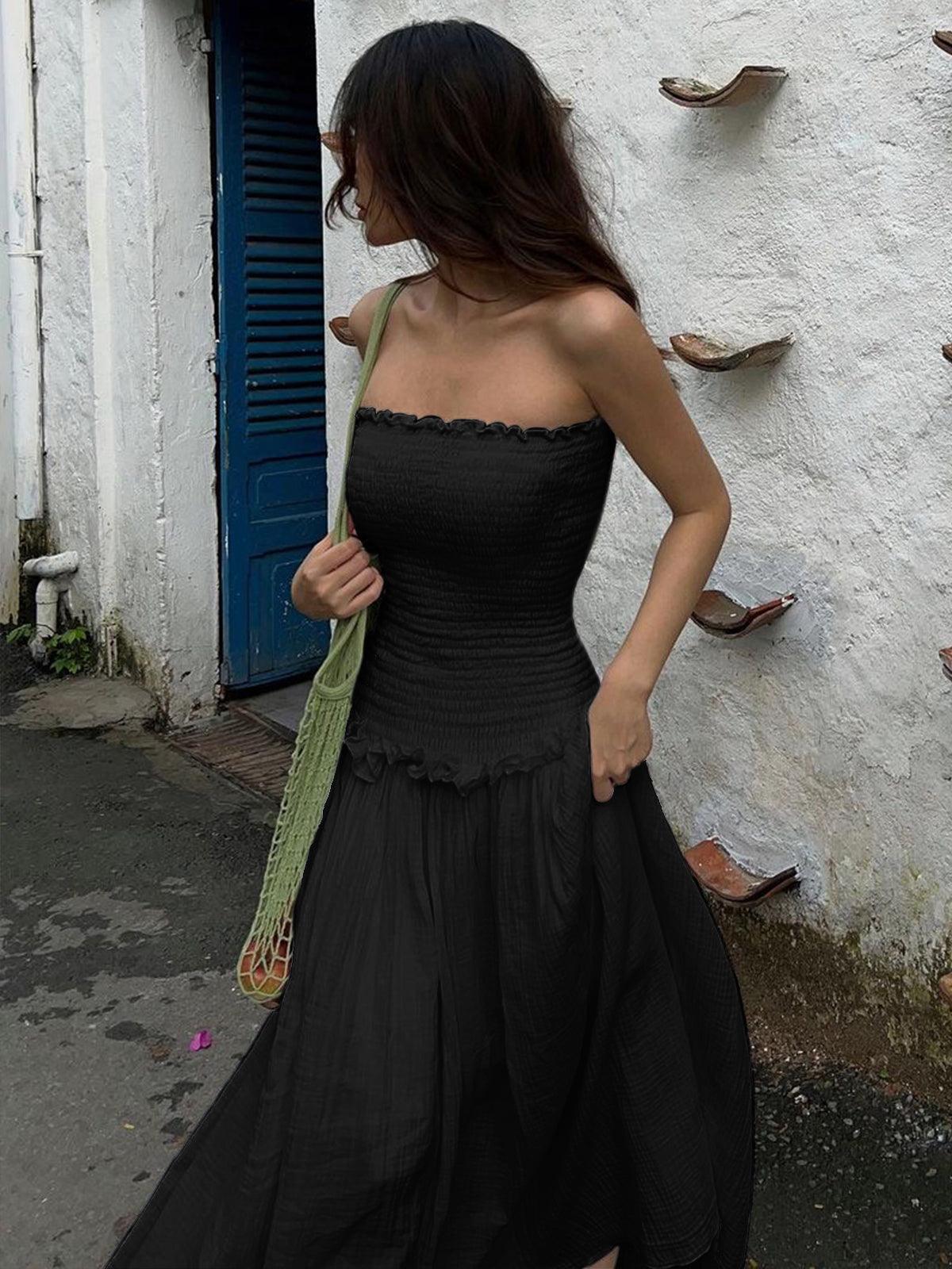 Cotton Blends Shirred Tube Long Dress Cotton Blends Shirred Tube Long Dress