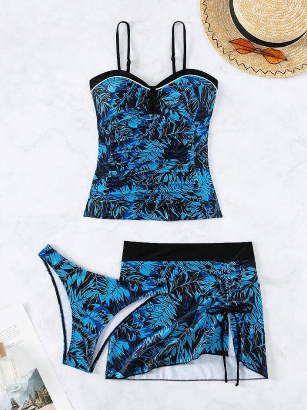 Coconut Leaf Print Skirt Tankini Three-Piece Set Coconut Leaf Print Skirt Tankini Three-Piece Set