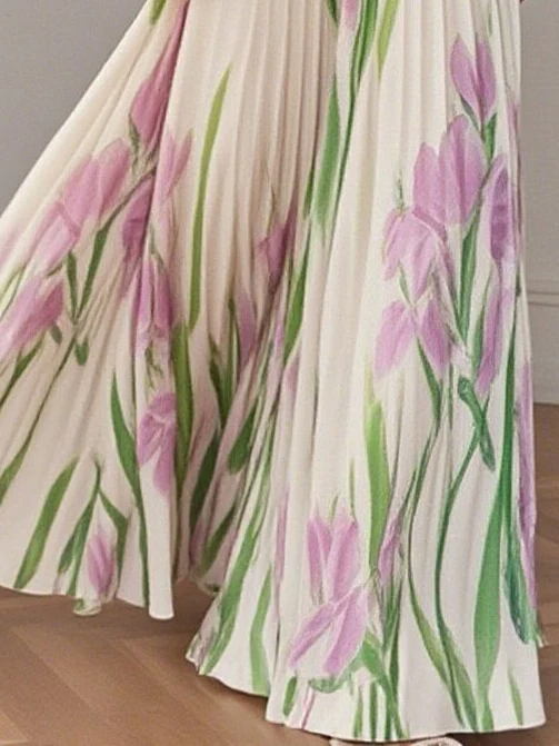 White Ruffled Floral Chiffon Skirt