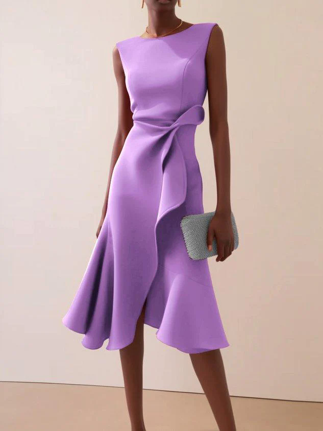 Red Sleeveless Midi Elegant A-line Dress with Waist Twist for Day-to-Night Red Sleeveless Midi Elegant A-line Dress with Waist Twist for Day-to-Night