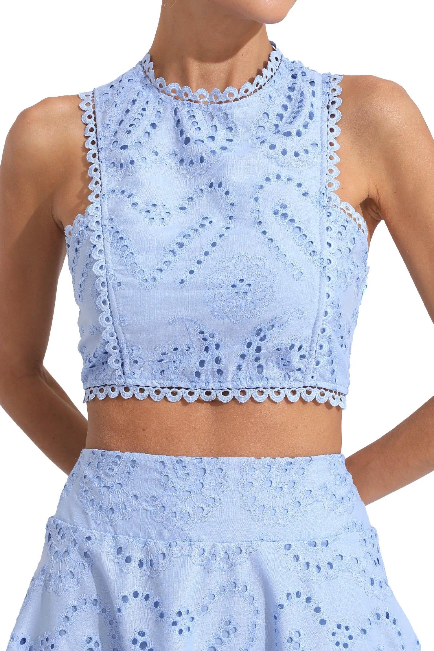 Halia Blue Embroider Sleeveless Set Halia Blue Embroider Sleeveless Set